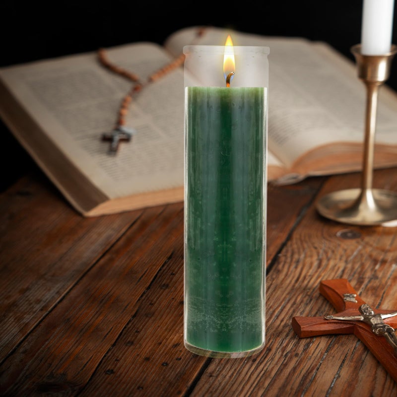 Mega Candles 6 pcs Unscented Green 7 Day Glass Container Devotional Prayer Candles, Premium Wax Candle 2 Inch x 8 Inch, Sanctuary, Vigils, Prayers, Blessings, Religious, Memorials, Remembrance - Image 3